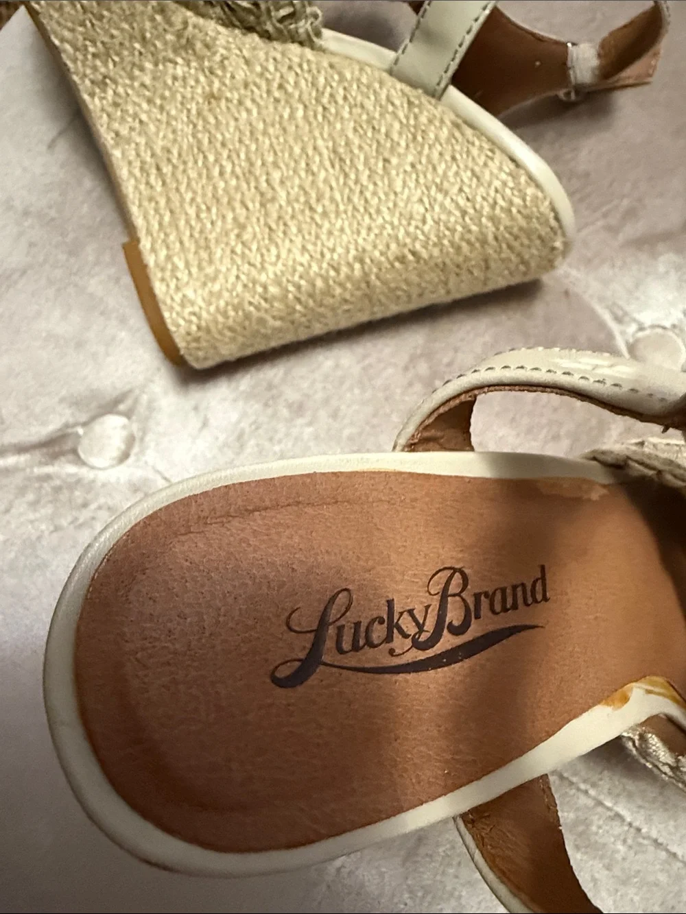 Lucky Brand Beige Macrame Braided Espadrille Wedge Sandals